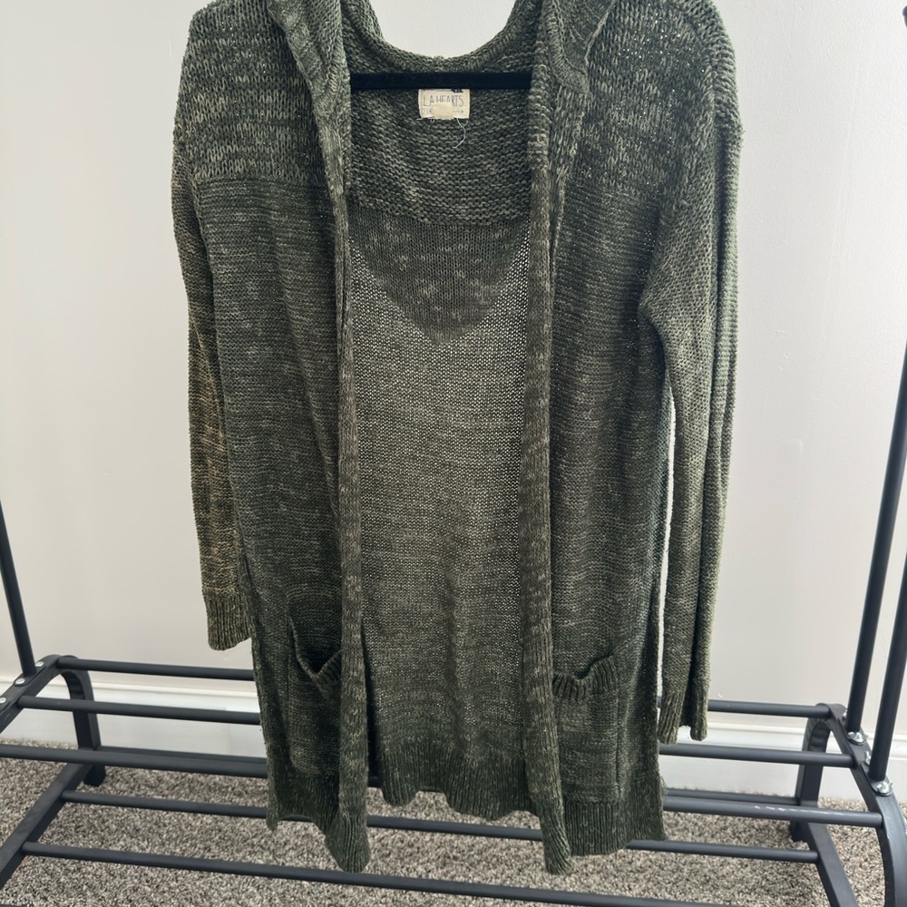 La Hearts Olive Green Hooded Cardigan